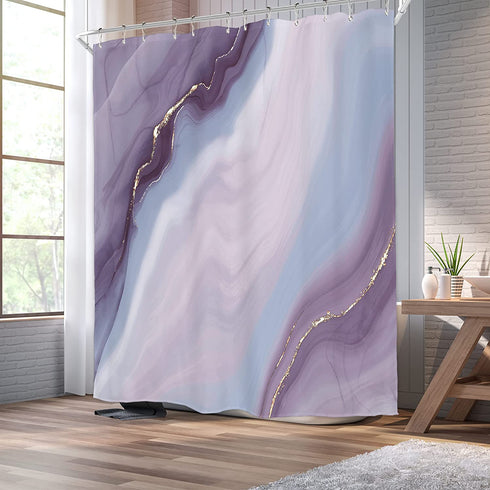 Homewelle Ombre Blue Purple Marble Shower Curtain 72Wx72H Inch Abstract Modern Luxury Cool Unique Ink Texture Geometry Vintage Line Art Aesthetic 12 Pack Shower Hooks Polyester Fabric Bathroom Bathtub