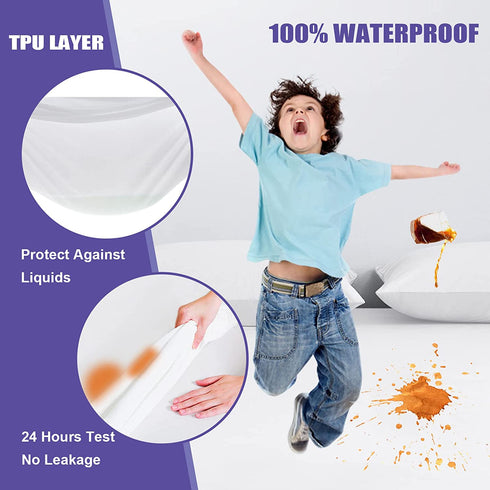 Queen Mattress Protector Waterproof Mattress Cover Queen Size Soft Breathable Noiseless Bed Cover Deep Pocket for 6-18" Pad, Washable Hypoallergenic Vinyl Free for Pets Kids Adults, White (Queen)