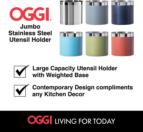 Oggi Steel Holder Utensil Crock, Jumbo, Stainless Steel - 7"