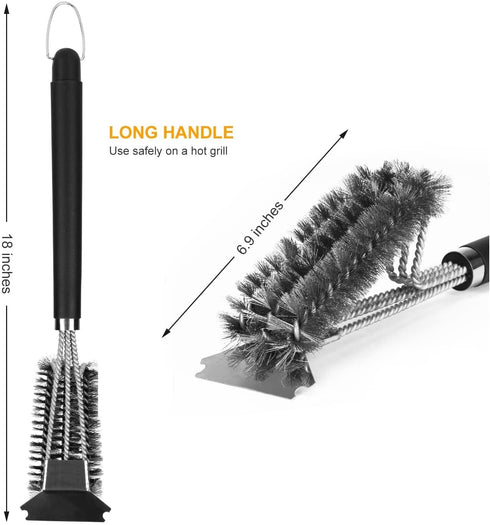 Grill Brush and Scraper Bristle Free, Grill Cleaner -Extra Strong Grill Cleaning Brush,18" Stainless Steel Barbecue Triple Scrubber BBQ Brush for Gas/Charcoal Grilling Grates -Scrubbing Sponges