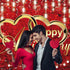 Funnytree 82" X 59" Happy Wedding Anniversary Party Backdrop Banner Red Gold Flowers Roses Photo Booth Banner Supplies Photography Background Indoor Outdoor Decorations