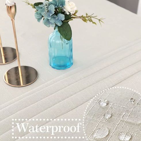 MikiUp Faux Linen Rectangle Tablecloth - Waterproof and Washable Slubby Texture Wrinkle Table Cloth, Indoor Table Cover for Kitchen Party and Banquets (58 x 84 inch, Ivory)