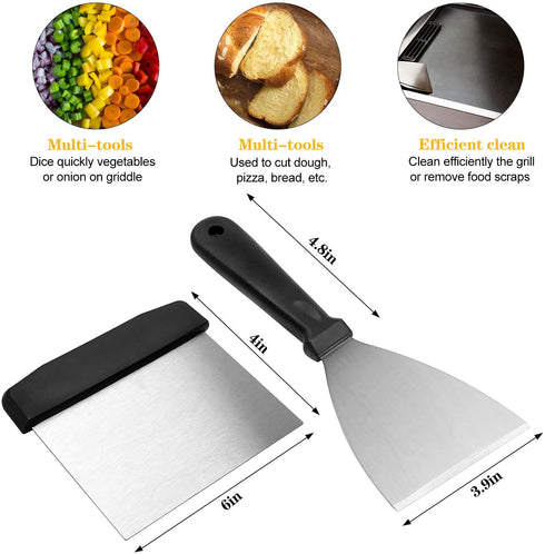 Flat Top Grill Griddle Accessories Set for Blackstone, Indoor Hibachi Metal Grill Spatula Set, Scraper Tool Griddle Accessory Utensils Kit for Men Outdoor Camping BBQ Tools