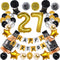NANINUNENO 27th Gold Birthday Decorations,Gold Black Silver Happy Birthday Balloons Supplies for Boy Men Girl Women,27 Birthday Party Set with27 Gold Number Balloons Happy Birthday Banner and Whiskey Bottle Balloons