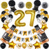 NANINUNENO 27th Gold Birthday Decorations,Gold Black Silver Happy Birthday Balloons Supplies for Boy Men Girl Women,27 Birthday Party Set with27 Gold Number Balloons Happy Birthday Banner and Whiskey Bottle Balloons