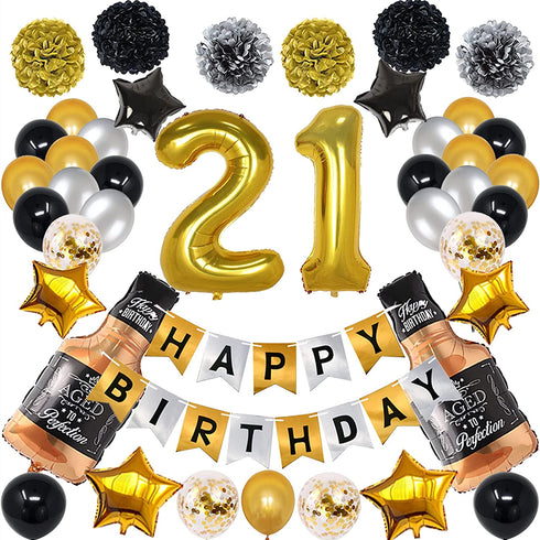 Gold 21 Birthday Decorations, Gold 21st Birthday Decorations for Men Women, Happy 21st Birthday Balloons Party Supplies with Happy Birthday Banner, 21 Number Balloons for 21 Years Old Birthday