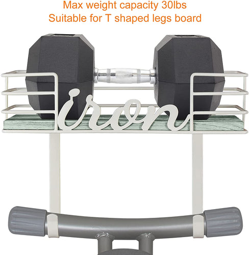 TJ.MOREE Ironing Board Hanger Wall Mount - Laundry Room Decor Iron and Ironing Board Holder, Metal Wall Mount with Large Storage Blue Wooden Base Basket and Removable Hooks (Turquoise)