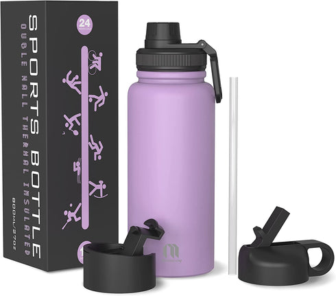 Macrosaving Water Bottle with Straw (27oz), 3 Lids, Double Wall Vacuum Stainless Steel Sports Insulated Water Bottle, Leakproof BPA Free Personalized Water Bottle Travel Thermos for Biking, Hiking