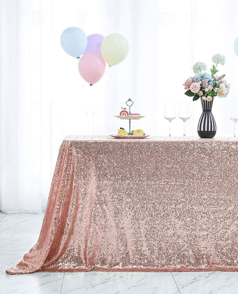 Hahuho 50x80 inch Rectangular Sequin Tablecloth Rose Gold, Glitter Tablecloth for Bridal Shower Decorations, Birthday, Wedding, Dessert, Banquet?50x80 Inch, Rose Gold?