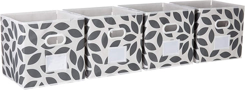 MAX Houser Fabric Storage Bins Cubes Baskets Containers with Dual Plastic Handles for Home Closet Bedroom Drawers Organizers, Foldable, Set of 4 (Grey)