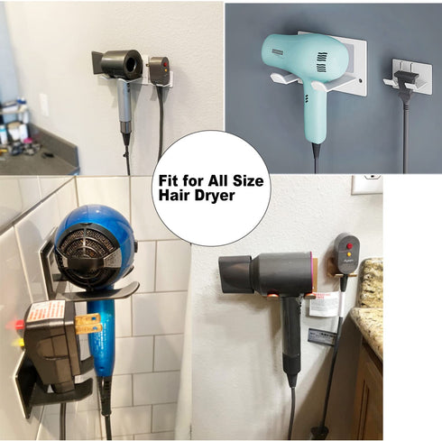 XIGOO Adhesive Hair Dryer Holder - Stick on Wall or Wall Mount Bathroom Hair Blow Dryer Rack Organizer Compatible with Dyson Supersonic Hair Dryers (Gold)