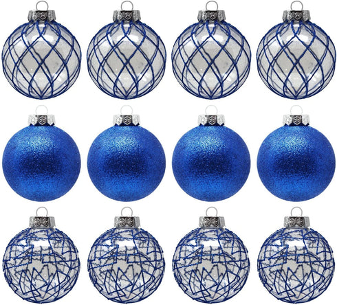 Sleetly Blue Ornaments for Christmas Tree Shatterproof Ball Decorations, 3.15", Set of 12