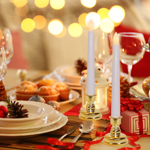 Lotus Hills Flameless Window Candles with Remote and Timer, 6 Packs Battery Operated Window Candles with Gold Candle Holders, Flickering Led Window Candles for Newyears Party Wedding Decorations