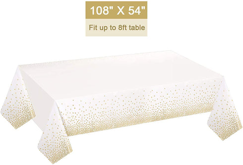 4 Pack, White and Gold Tablecloth for Birthday Party, Gold Dot Confetti Pattern Table Covers for Rectangle Tables, Fit for All Party, Thanksgiving Christmas Wedding, Anniversary,54" x 108",Gexolenu