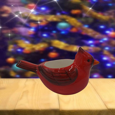 Comfy Hour Joyful Holiday Collection 3" Red Feather Cardinal Stoneware Sculpture Candle Holder, Ceramic