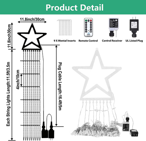 Decute Christmas Decorations Outdoor String Lights 8 Modes and Timer with Remote, Waterproof 320 LED Christmas Tree Lights Star Lights for Yard Garden Backyard Wedding Holiday Decor Warm White
