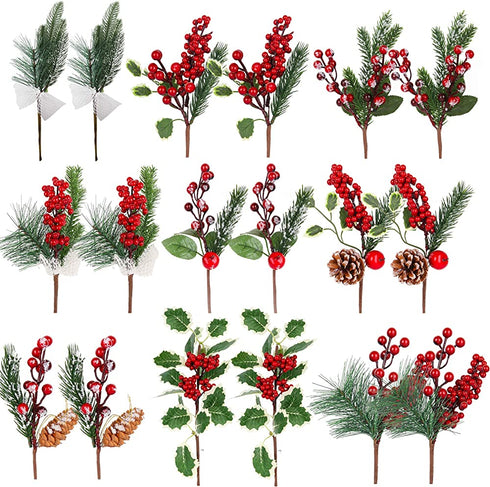 Christmas Picks Artificial Red Berry Picks Stems - Christmas Pine Cone Picks and Spray Branches with Holly Leaves for Christmas Wreath Tree Decoration Winter Holiday Season Wedding D¨¦cor