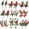 Christmas Picks Artificial Red Berry Picks Stems - Christmas Pine Cone Picks and Spray Branches with Holly Leaves for Christmas Wreath Tree Decoration Winter Holiday Season Wedding D¨¦cor