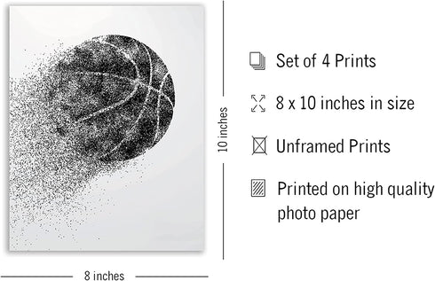 Summit Designs Basketball Wall Art Prints - Particle Silhouette Set of 4 (8x10) Unframed Poster Photos - Bedroom - Man Cave Decor