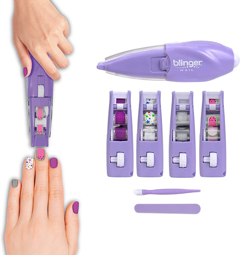 Blinger Ultimate Nail Wand Collection, Purple - Glam Your Nails with Sticker Sheets, 1 Step Process, No Drying, No Waiting – Nail Art for School, Parties, Special Occasions, Everyday Use – Exclusive