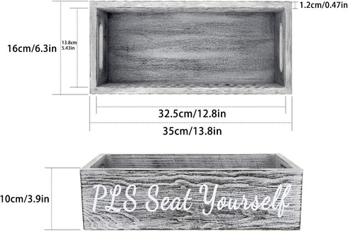 Emibele Bathroom Decor Box, 1 Pack Toilet Paper Holder Diaper Organizer, Rustic Wooden Farmhouse Bathroom Box, Toilet Tank Tray with Handle Funny Signs Home Decor for Counter Table and Kitchen, Gray