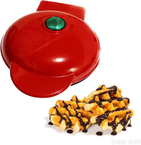 Mini Waffle Maker Portable Electric Round Waffle Maker Grill Machine for Individual Pancakes, Cookies, Eggs Individual Waffles, Paninis, Hash browns & other on the go Breakfast, Lunch & Snacks (red)