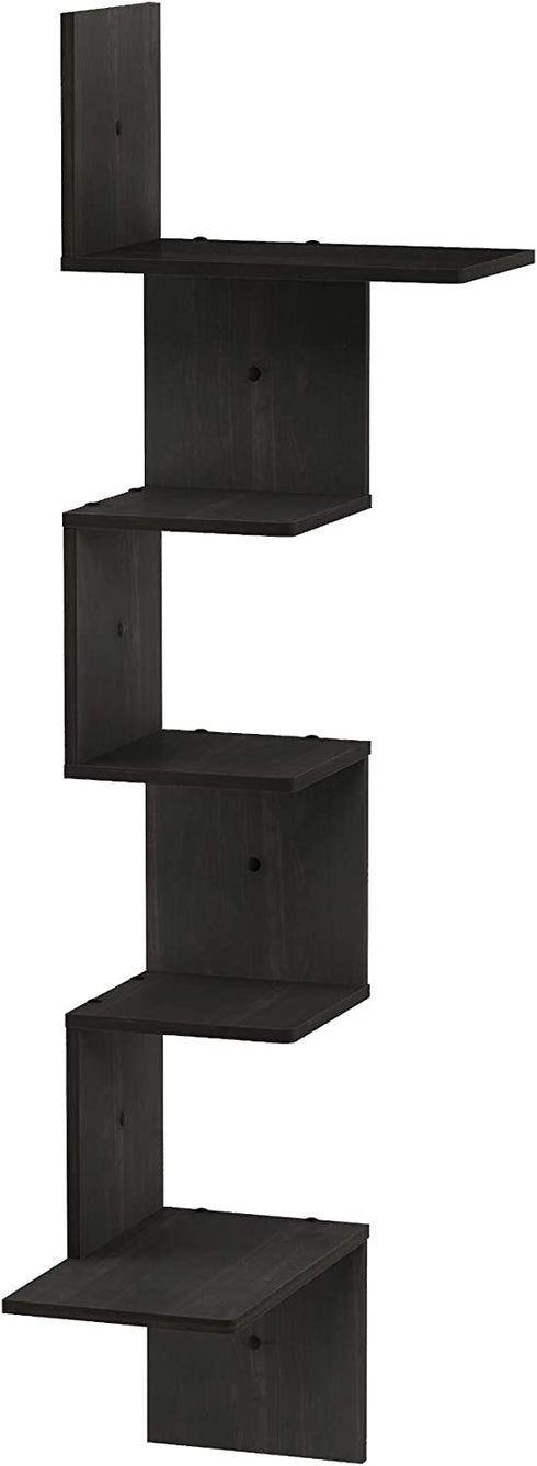 Furinno Rossi Wall Mounted Shelves, 5-Tier Rectangle, Espresso/Black