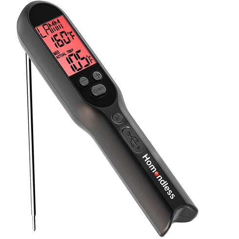 Meat Thermometer with Rechargeable Battery, Digital Kitchen Food Cooking Thermometer Accurate for Candy Oil BBQ Grill Smoker, Built-in Food Temperature Guide, Alarm, LCD Backlight, IPX7 Waterproof