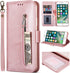 KUDEX iPhone 7 Plus Wallet Case for Women,iPhone 8 Plus Case, Flip Leather Shockproof Magnetic Zipper Pocket Wallet Purse Case w/Stand Card Slot Holder Wrist Strap for iPhone 7 Plus/8 Plus (Rosegold)