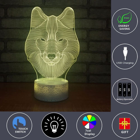 3D Lamp Animals Wolf Night Light Touch Table Desk Lamps 7 LED Colors Changing Lighting Wolf Shape Acrylic Table Desk Bedroom Decoration Cool Gifts Ideas Birthday Xmas (Animals Wolf)
