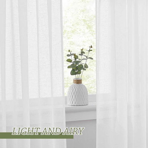 RYB HOME White Sheer Curtains 96 inch - Faux Linen Blend Semi Sheer Curtains Soft Light & Airy Privacy Sheers for Bedroom Living Room Canopy Bed Bathroom, 52 inch Wide x 96 inches Long, 2 Pcs