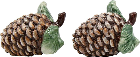 A Pair of Pine Cones with Stem and Leaves Salt and Pepper Shakers
