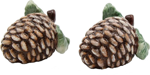 A Pair of Pine Cones with Stem and Leaves Salt and Pepper Shakers