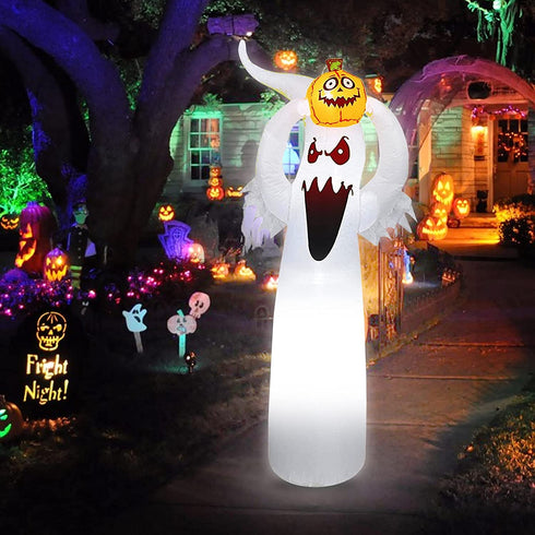 Vansdon 6Ft Tall Halloween Inflatable Spooky Ghosts with Pumpkins LED Lights Decor Outdoor Indoor Holiday Decorations, Blow up Lighted Yard Decor, Lawn Inflatables Ghost Yard Prop(White)