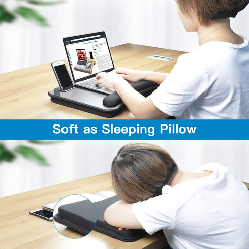 HUANUO Laptop Lap Desk - Fits up to 14 inches Laptop Stand with Phone Holder,Tablet Holder, Portable Lap Desk Built-in Soft Foam Pillow Cushion, Elastic Band?Laptop Stop Bar - HNLD13