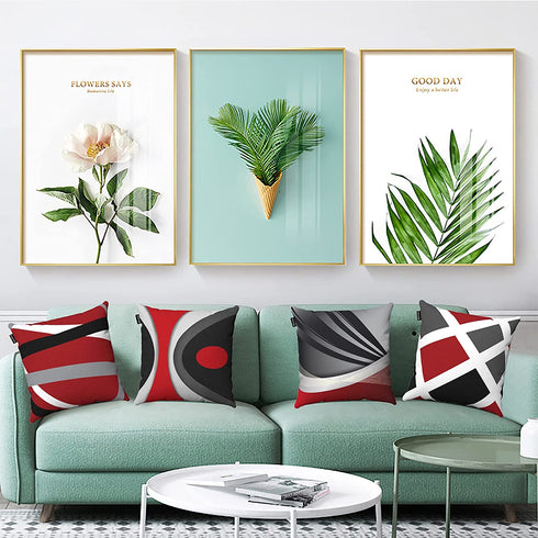Set of 4 Couch Pillow Covers 18x18 Modern Geometry Decorative Throw Pillow Covers, Cushion Case, Pillowcase for Living Room Sofa, Bedroom, Chair, Car (Red, 18" x 18")