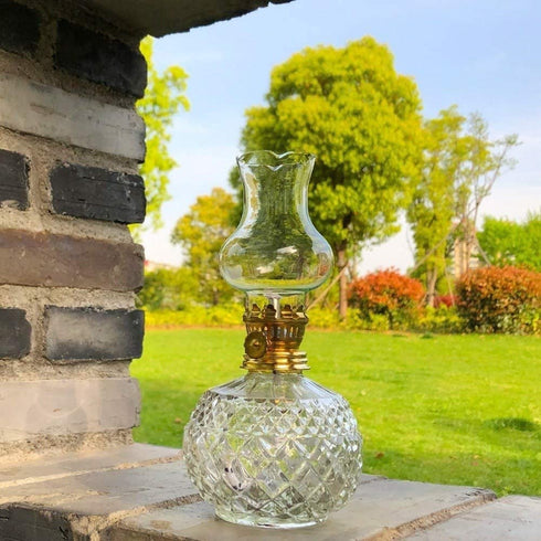 DNRVK Spherical Classic Oil Lamp with Clear Glass Lampshade Adjustable Switch Kerosene Lamp Oil Lantern 7.08in Height