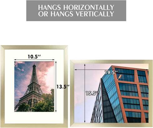Golden State Art, 16x20 Brushed Aluminum Frame with Ivory Mat for 11x14 Picture - Wide Molding- Swivel Tabs, Sawtooth Hangers - Wall Display (Satin Gold, 1 Pack)