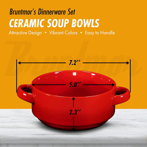 Porcelain 19 Oz. Soup Bowls With Handles - Oven Safe Bowls For French Onion Soup, Multi-Color Oven Soup Bowls, Set Of 4