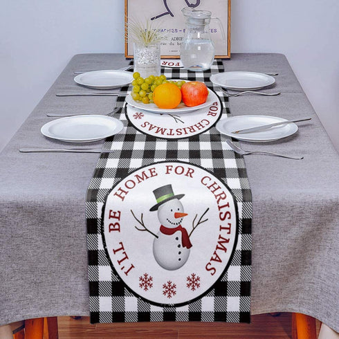 BRINGMEHOME Linen Burlap Table Runner Christmas Snowmans White Kitchen Table Runners 70 Inches Long for Dinner Holiday Parties, Wedding, Events, Decor Black White Plaid