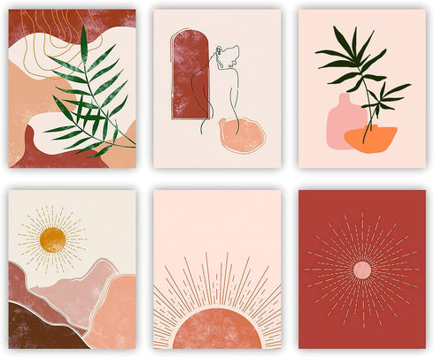 Boho Wall Art Minimalist Wall Art Prints,Prints for Wall Decor,Earth Tones Wall Art Prints, Abstract Wall Art Gallery Wall Art Earthy Wall Art Prints Set of 6 Prints Unframed (8inchx10inch)