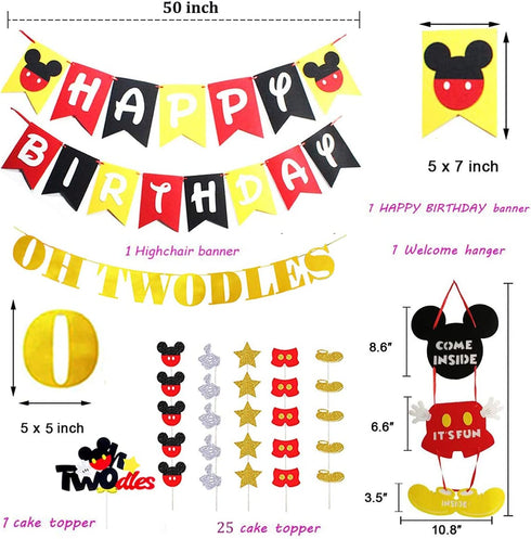 Danirora Mickey Oh Twodles Party Decorations, Mickey Mouse 2nd Birthday Party Packs for Kids Mickey Balloons Mickey Banner