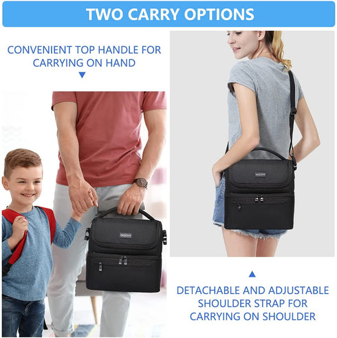 Lunch Bag,VASCHY Insulated Lunch Box Leak-proof Cooler Bag in Dual Compartment Lunch Tote for Men,Women,14 Cans