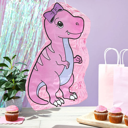 Pink Dinosaur Pinata for Girls T-Rex Birthday Party Supplies(16.5 x 13 x 3 In)