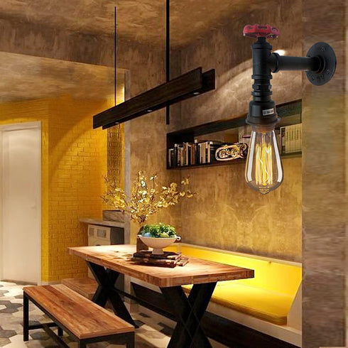 Black Water Pipe Light Fixture,Steampunk Light Fixture,Steampunk Sconce E26 Edison for Industrial Lamp--- Black