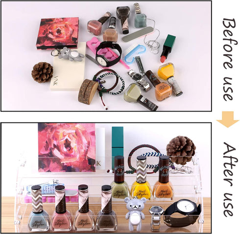 Clear Nail Polish Display Holder 2PCS 3 Layers, Yebeauty Acrylic Organizer Storage Tray Rack Stand Holder for Cosmetic Eyeglasses Lash Display