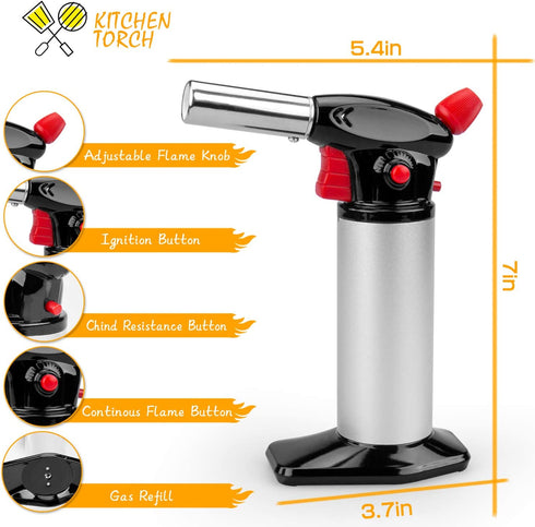 Cooking Torch Lighter, Tintec Chef Culinary Blow Torch Large Capacity, Butane Refillable, Flame Adjustable (MAX 2500°F) with Safety Lock for Cooking, BBQ, Baking, Brulee, Creme, DIY Soldering& more