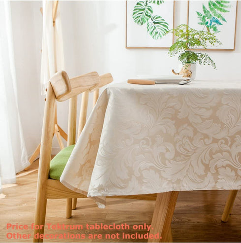 Tektrum 70 X 70 inch Square Damask Jacquard Tablecloth Table Cover - Waterproof/Spill Proof/Stain Resistant/Wrinkle Free/Heavy Duty - Great for Banquet, Parties, Dinner, Kitchen, Wedding (Beige)