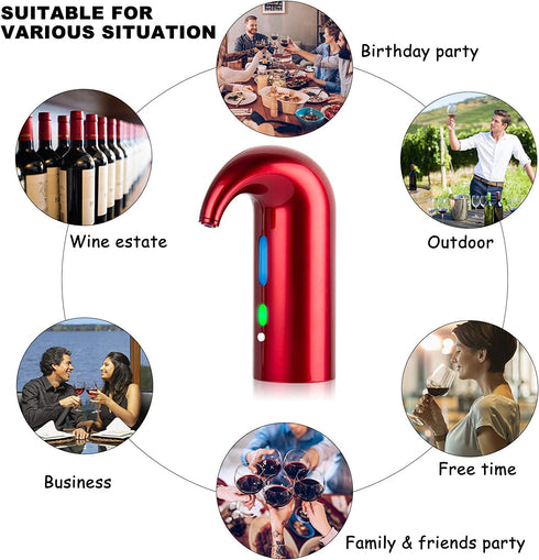Electric Wine Aerator, Cljlixcy Automatic Wine Dispenser, Portable USB Rechargeable Electric Wine Decanter One Touch Auto Wine Pourer Wine Stopper (Red)