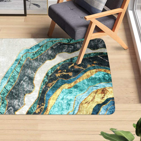 LIVEBOX Modern Abstract Area Rug, 2x3ft Marble Gold and Turquoise Distressed Luxury Faux Wool Rug Plush Contemporary Accent Throw Rug Oriental Door Mat for Entryway Bedroom Living Room Laundry